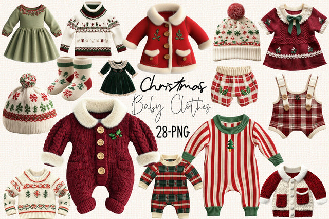 Christmas Baby Clothes Clipart PNG Bundle. Sublimation SVGArt 