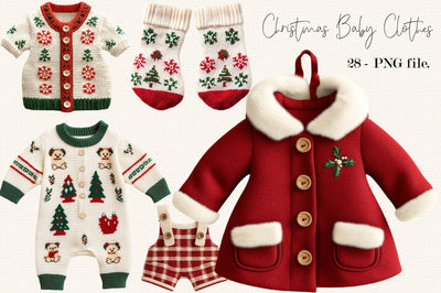 Christmas Baby Clothes Clipart PNG Bundle. Sublimation SVGArt 