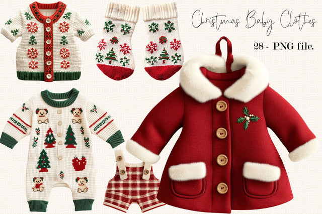Christmas Baby Clothes Clipart PNG Bundle. Sublimation SVGArt 