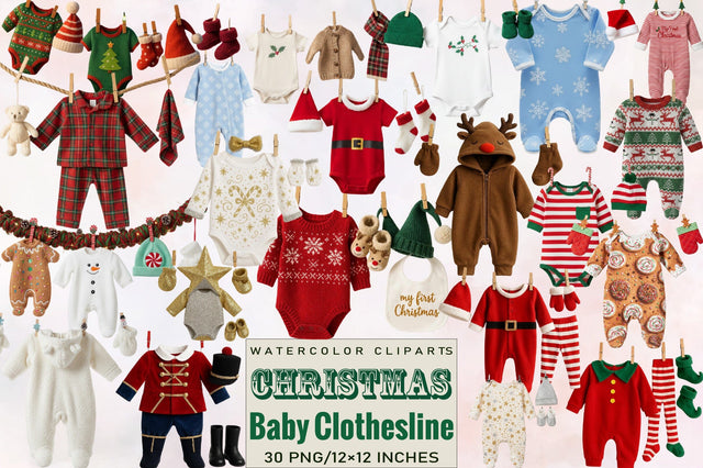 Christmas Baby Clothesline Clipart Bundle. Sublimation SVGArt 