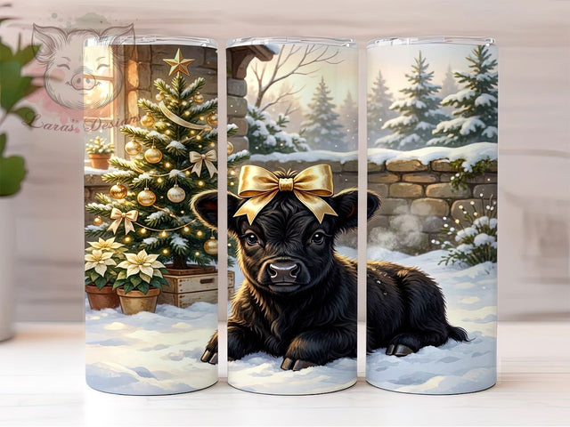 Christmas Baby Cow 20oz Tumbler, Christmas Cow, Baby Animal, Festive Design, Whimsical Charm, Holiday Motif, Skinny Tumbler, Sublimation PNG Sublimation Lara' s Designs 