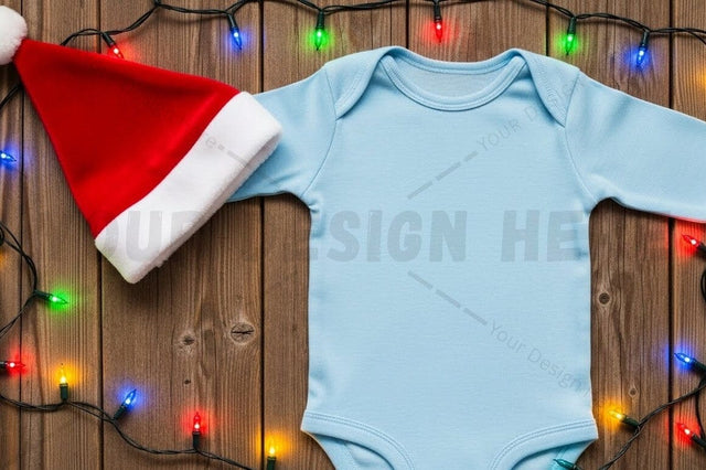 Christmas baby onesie with santa hat Mock Up Photo Designangry 