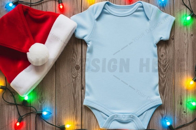 Christmas baby onesie with santa hat Mock Up Photo Designangry 