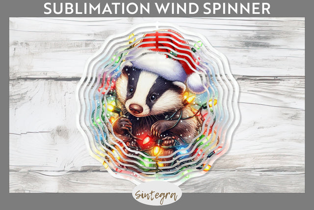 Christmas Badger Entangled in Lights Wind Spinner Sublimation Sublimation Sintegra 
