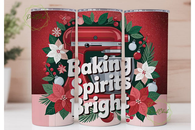 Christmas Baking Mixer 20oz Tumbler Wrap Sublimation PixelChick 