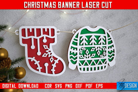 Christmas Banner Bundle | Christmas Garland | Christmas Decorations | CNC Files SVG Fly Design 