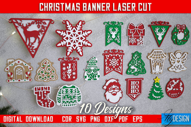Christmas Banner Bundle | Christmas Garland | Christmas Decorations | CNC Files SVG Fly Design 