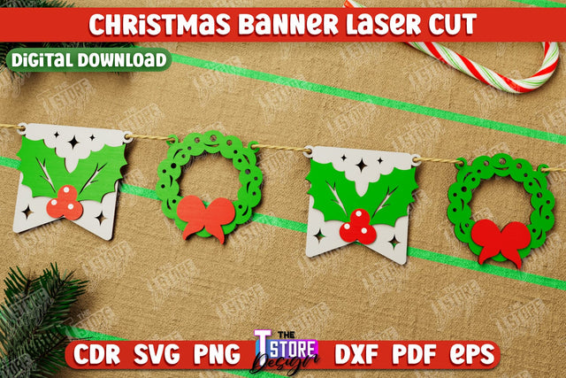 Christmas Banner | Christmas Decorations | Christmas Garland | Holiday | CNC File SVG The T Store Design 