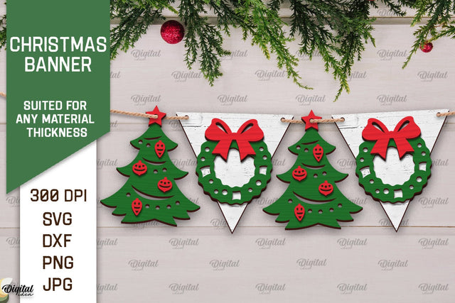 Christmas Banner Laser Cut Design. Christmas Decoration SVG SVG Evgenyia Guschina 