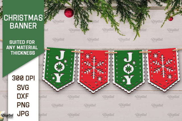 Christmas Banner Laser Cut Design. Christmas Decoration SVG SVG Evgenyia Guschina 