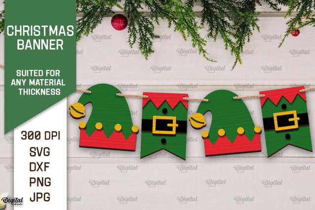 Christmas Banner Laser Cut Design. Christmas Decoration SVG SVG Evgenyia Guschina 