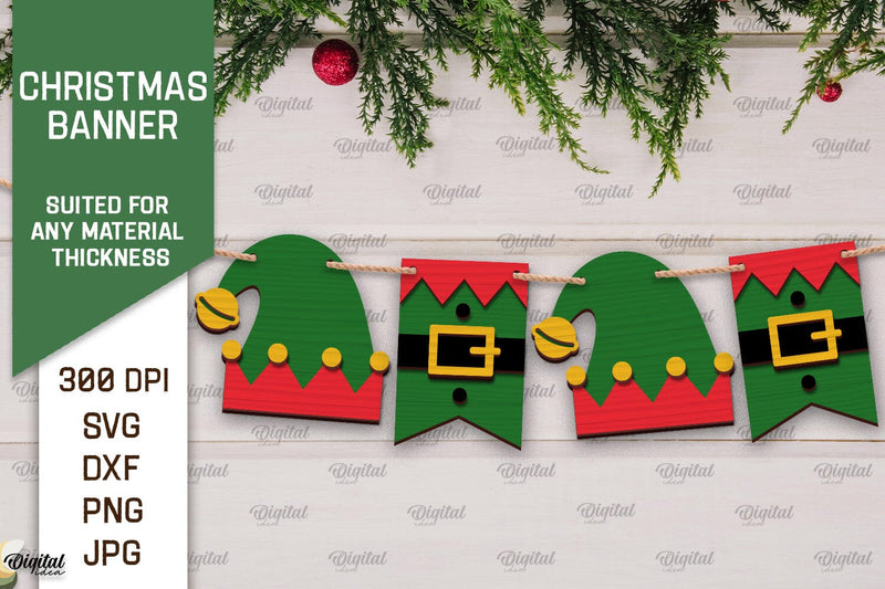 Christmas Banner Laser Cut Design. Christmas Decoration SVG SVG Evgenyia Guschina 