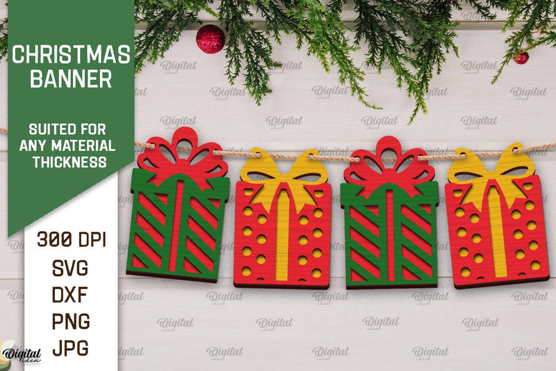 Christmas Banner Laser Cut Design. Christmas Decoration SVG SVG Evgenyia Guschina 