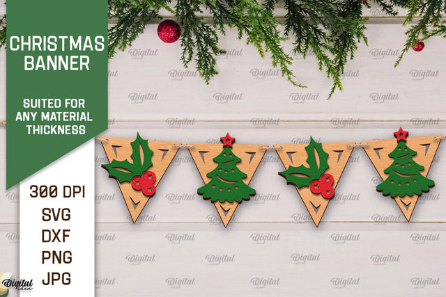 Christmas Banner Laser Cut Design. Christmas Decoration SVG SVG Evgenyia Guschina 