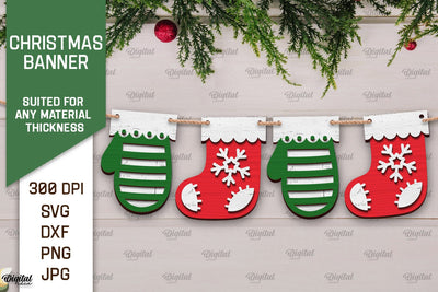 Christmas Banner Laser Cut Design. Christmas Decoration SVG SVG Evgenyia Guschina 