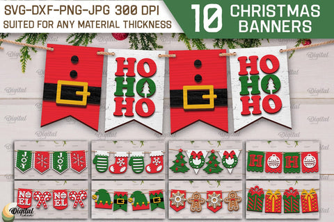 Christmas Banners Laser Cut Bundle. Christmas Decoration SVG SVG Evgenyia Guschina 