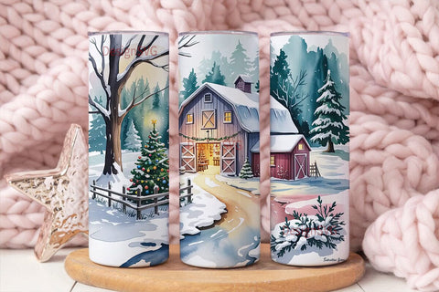 Christmas Barn 20oz Tumbler Wrap Sublimation DesignSVG 