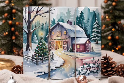 Christmas Barn 20oz Tumbler Wrap Sublimation DesignSVG 