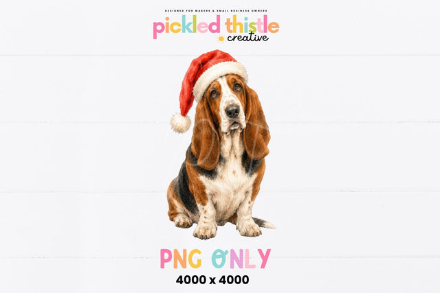 Christmas Basset Hound PNG, Santa Hat Dog Sublimation Pickled Thistle Creative 
