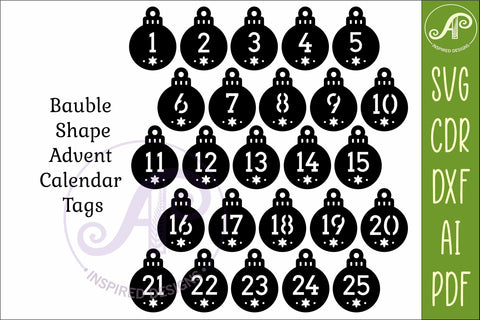 Christmas Bauble Advent Calendar Tags SVG, Laser Cut SVG APInspireddesigns 