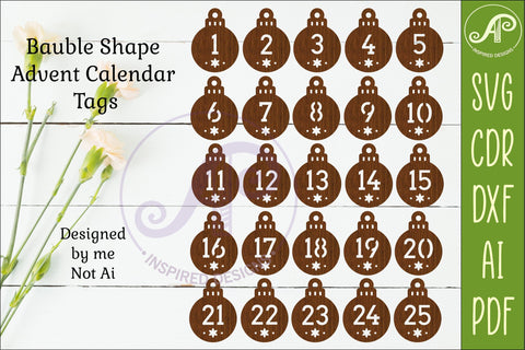 Christmas Bauble Advent Calendar Tags SVG, Laser Cut SVG APInspireddesigns 