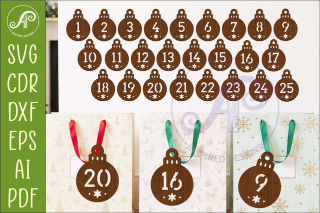 Christmas Bauble Advent Calendar Tags SVG, Laser Cut SVG APInspireddesigns 