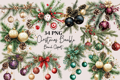 Christmas Bauble Branch Clipart Sublimation SVGArt 