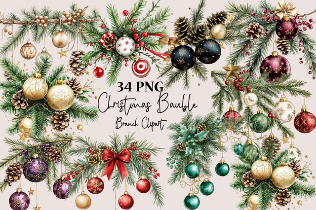 Christmas Bauble Branch Clipart Sublimation SVGArt 