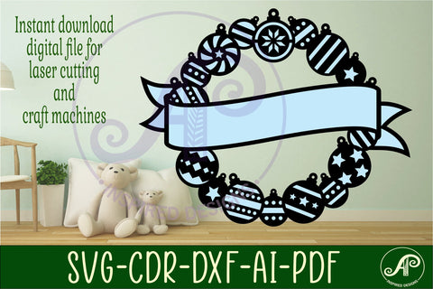 Christmas bauble Name sign svg laser cut template SVG APInspireddesigns 