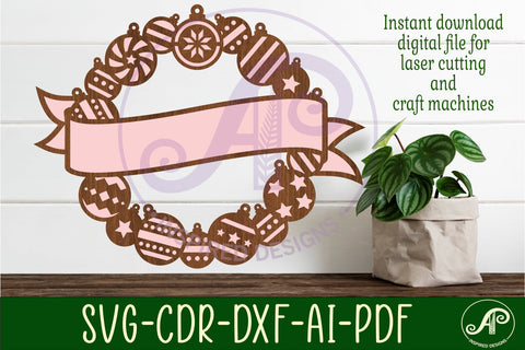 Christmas bauble Name sign svg laser cut template SVG APInspireddesigns 