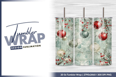 Christmas baubles on branches tumbler png background Sublimation Regulrcrative 