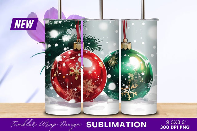 Christmas Baubles Ornaments Red And Green Png Tumbler Sublimation Regulrcrative 