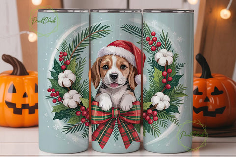 Christmas Beagle Puppy 20oz Tumbler Wrap Sublimation PixelChick 