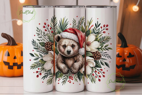 Christmas Bear 20oz Tumbler Wrap Sublimation PixelChick 