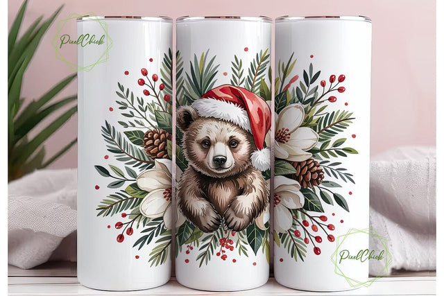Christmas Bear 20oz Tumbler Wrap Sublimation PixelChick 