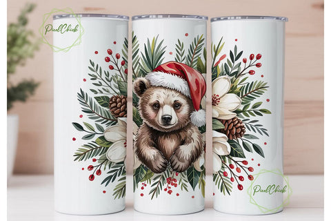 Christmas Bear 20oz Tumbler Wrap Sublimation PixelChick 