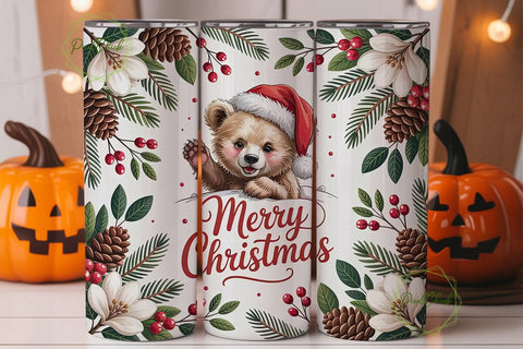 Christmas Bear 20oz Tumbler Wrap Sublimation PixelChick 