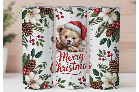 Christmas Bear 20oz Tumbler Wrap Sublimation PixelChick 