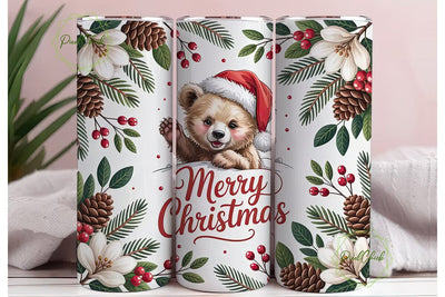 Christmas Bear 20oz Tumbler Wrap Sublimation PixelChick 