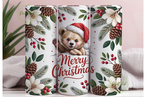 Christmas Bear 20oz Tumbler Wrap Sublimation PixelChick 