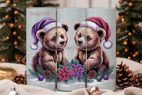 Christmas Bear Cubs 20oz Tumbler Wrap Sublimation DesignSVG 