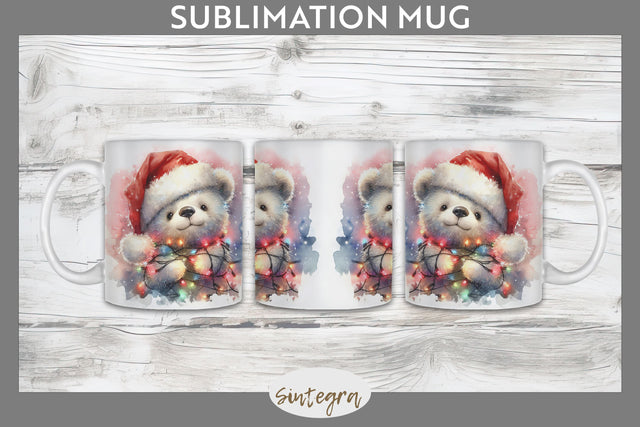 Christmas Bear Entangled in Lights Mug Wrap Sublimation Sublimation Sintegra 