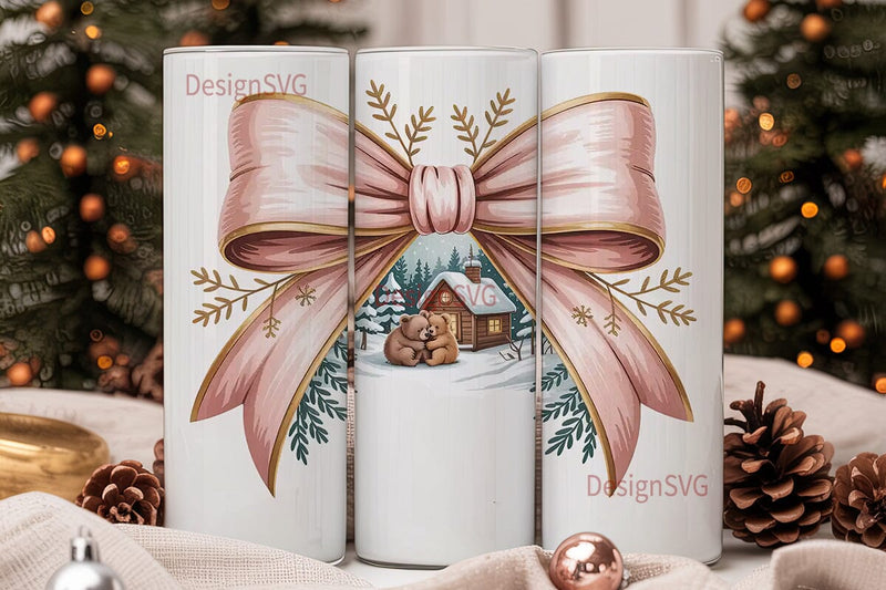 Christmas Bear Family 20oz Tumbler Wrap Sublimation DesignSVG 