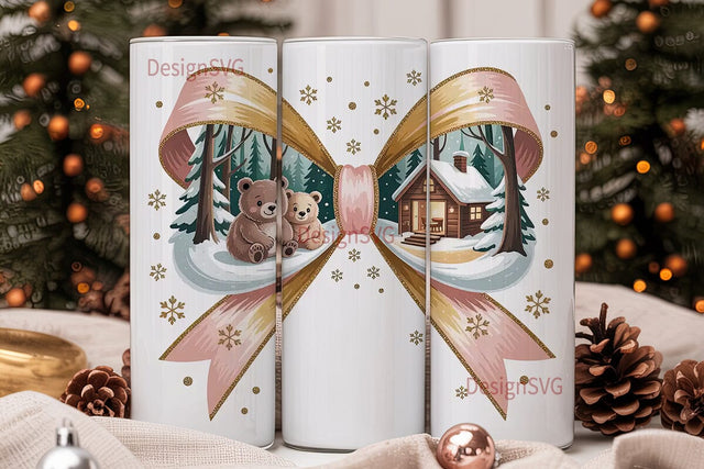 Christmas Bear Family 20oz Tumbler Wrap Sublimation DesignSVG 