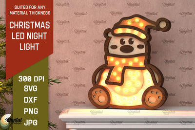 Christmas Bear Led Nightlight Laser Cut. 3D Light Box SVG SVG Evgenyia Guschina 