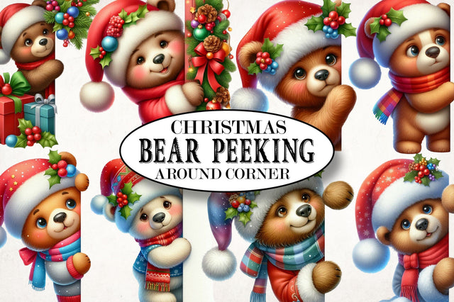Christmas Bear Peeking Around Corner PNG Sublimation SVGista 