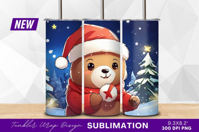 Christmas bear tumbler png holiday cartoon scene Sublimation Regulrcrative 