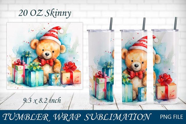 Christmas bear tumbler wrap, Kids tumbler 20 oz, Sublimation png Sublimation AnastasiyaArtDesign 