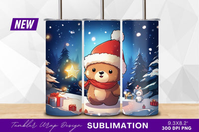 Christmas bear with santa hat and star Sublimation Regulrcrative 