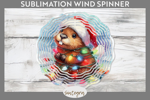 Christmas Beaver Entangled in Lights Wind Spinner Sublimation Sublimation Sintegra 